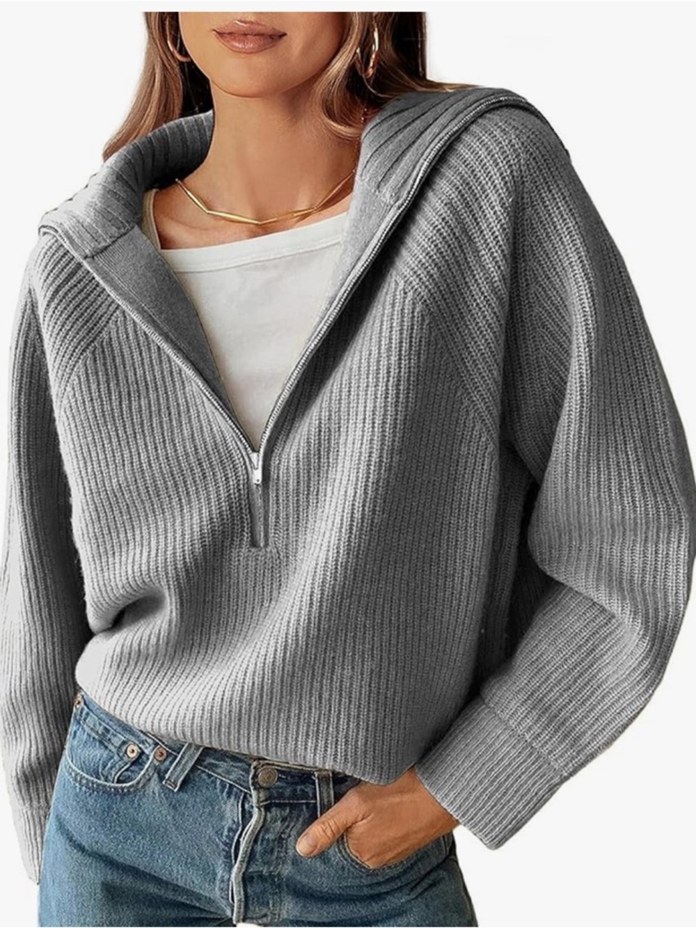 BTFBM Womens Sweaters Quarter Zip Pullover V Neck Collar